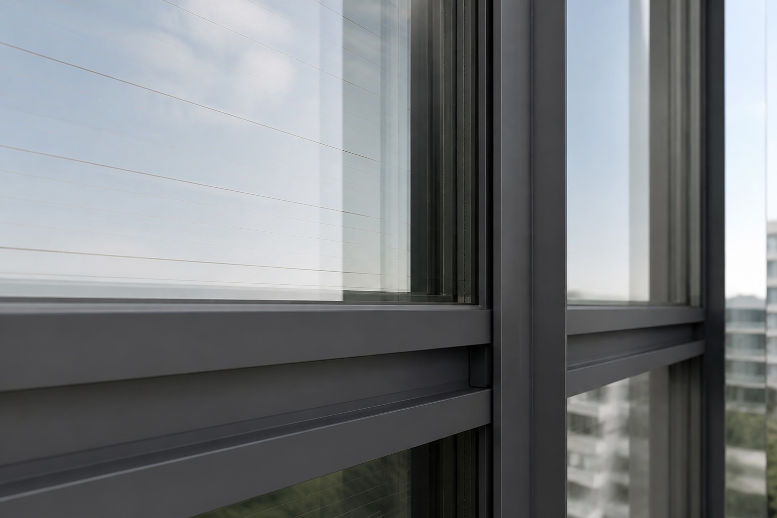 BIPV glass concept detail with fine linear traces and an aluminium mullion