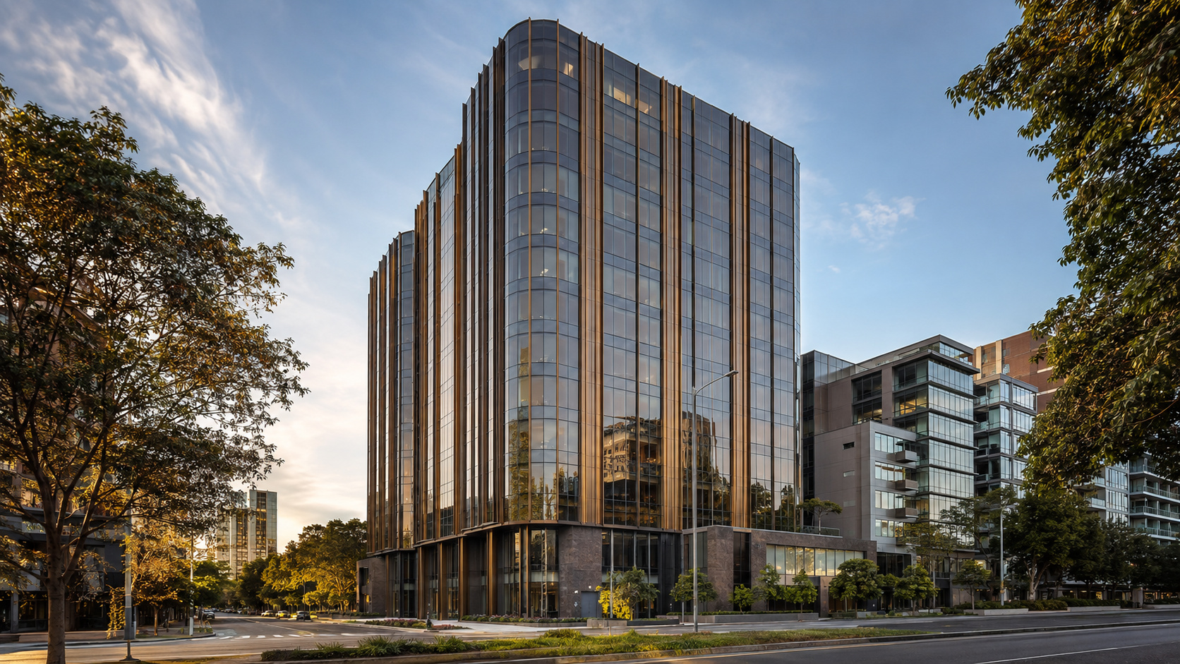 Illustrative high-rise tower with a glass-first BIPV curtain-wall concept