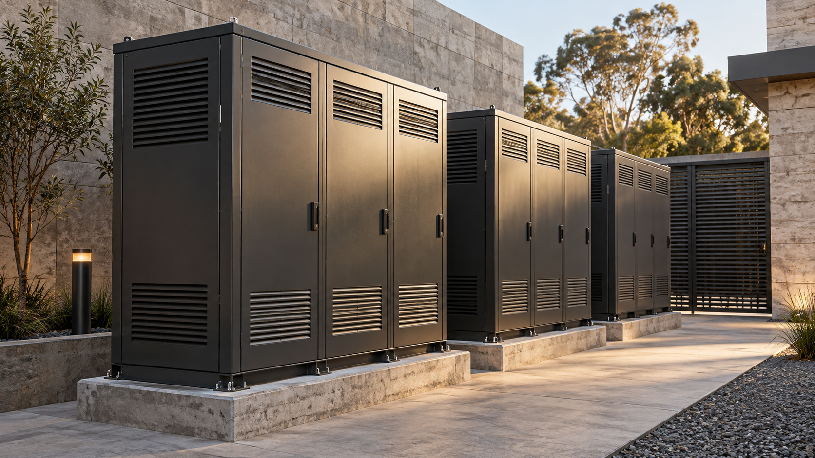 Illustrative commercial battery cabinets; not a specified product
